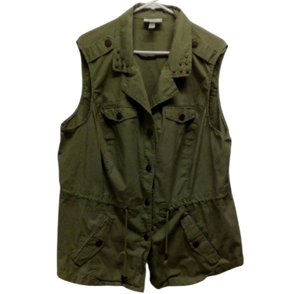 Dressbarn Green Utility Vest with Collared Design